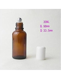 3 Botellas de Vidrio Ámbar 30ml con Rodillo de Acero Inoxidable 2