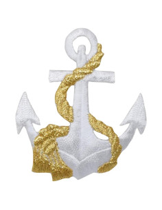 Parche Bordado Ancla Blanca Cuerda Dorada 6x5 cm