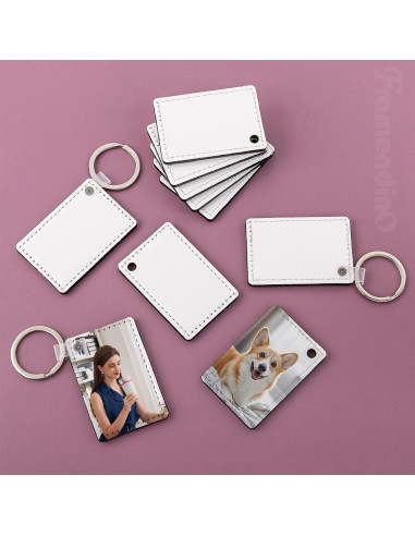 16 Llaveros de PU para Sublimación Framendino 6x4 cm Blanco
