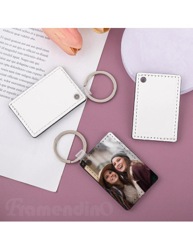 16 Llaveros de PU para Sublimación Framendino 6x4 cm Blanco