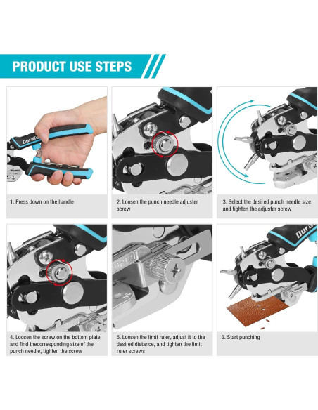 Perforadora de Cuero Duratech con 6 Tamaños de Agujeros