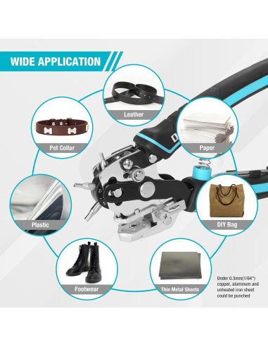 Perforadora de Cuero Duratech con 6 Tamaños de Agujeros