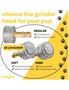 LuckyTail Amoladora de Uñas para Perros - Kit de 3 Cabezal Regular, Duro y Suave 2
