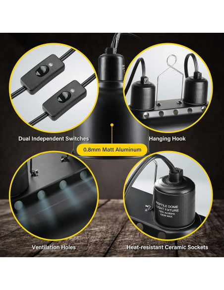 Lámpara de Reptil Doble Simple Deluxe 100W Negro