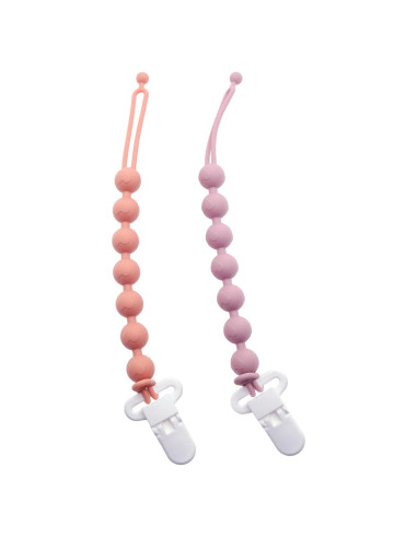 Clip de Chupete de Silicona 2-en-1 Pack de 2 Lila y Naranja