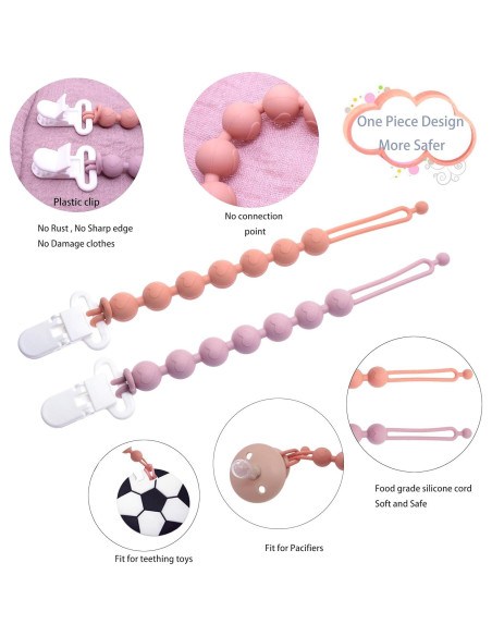 Clip de Chupete de Silicona 2-en-1 Pack de 2 Lila y Naranja