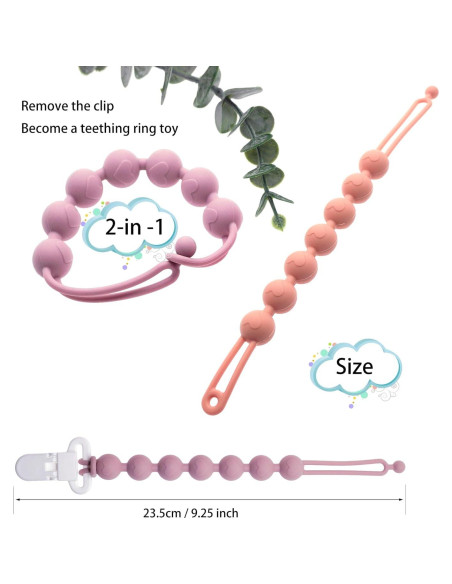 Clip de Chupete de Silicona 2-en-1 Pack de 2 Lila y Naranja