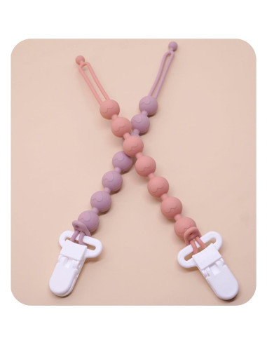 Clip de Chupete de Silicona 2-en-1 Pack de 2 Lila y Naranja
