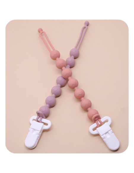 Clip de Chupete de Silicona 2-en-1 Pack de 2 Lila y Naranja