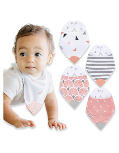 Baberos de Dentición Bazzle Baby 4-Pack Algodón Rosa y Blanco