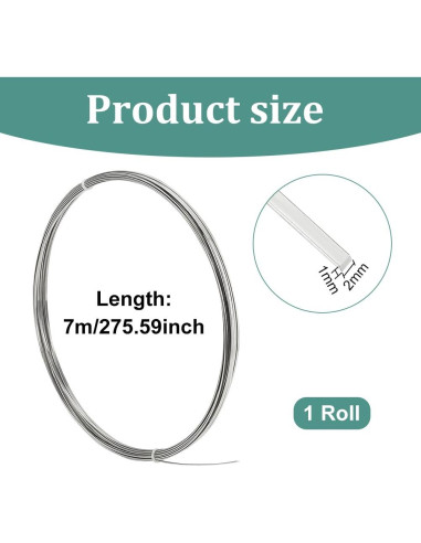 Alambre Plano de Acero Inoxidable BENECREAT 19 Gauge 7m 2mm