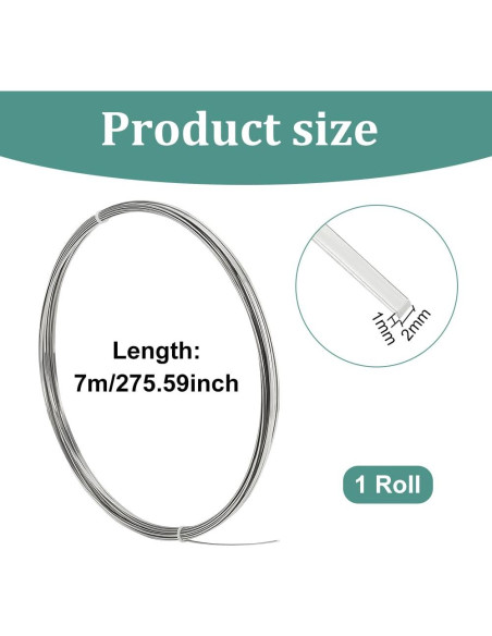 Alambre Plano de Acero Inoxidable BENECREAT 19 Gauge 7m 2mm
