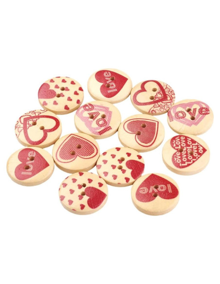 Botones de Madera Pintados CABODYALS 20mm Corazón 50Pcs