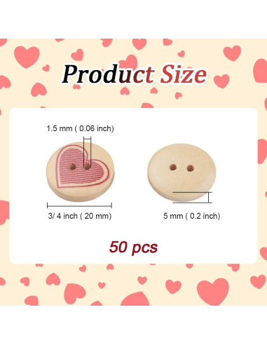 Botones de Madera Pintados CABODYALS 20mm Corazón 50Pcs