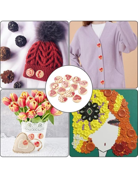 Botones de Madera Pintados CABODYALS 20mm Corazón 50Pcs