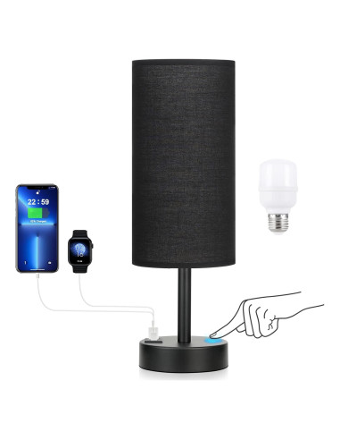 Lámpara de Mesita Dicoool con Puertos USB-C y USB, 35.6cm