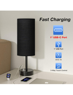 Lámpara de Mesita Dicoool con Puertos USB-C y USB, 35.6cm 2