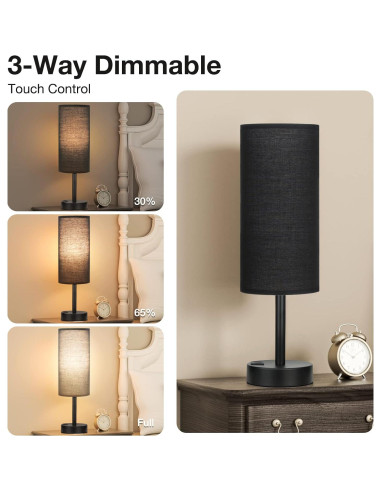 Lámpara de Mesita Dicoool con Puertos USB-C y USB, 35.6cm