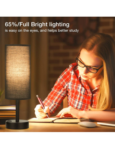 Lámpara de Mesita Dicoool con Puertos USB-C y USB, 35.6cm