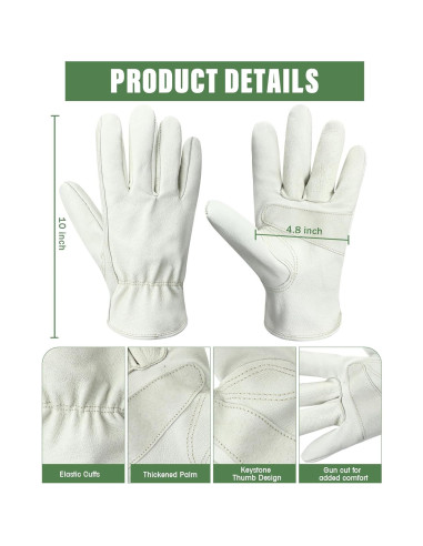 Guantes de Cuero Bencailor Beige 4 Pares para Jardinería