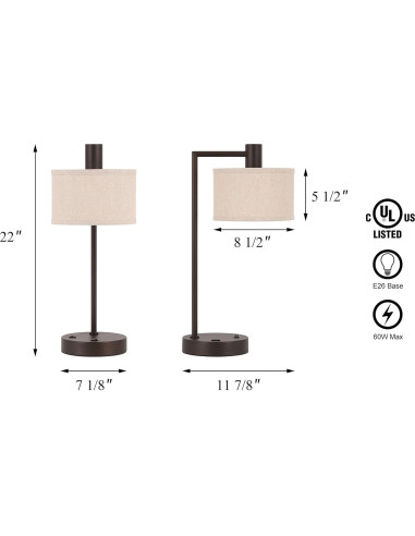 Lámpara de Mesa XiNBEi Bronce Oscuro con USB 55.9 cm