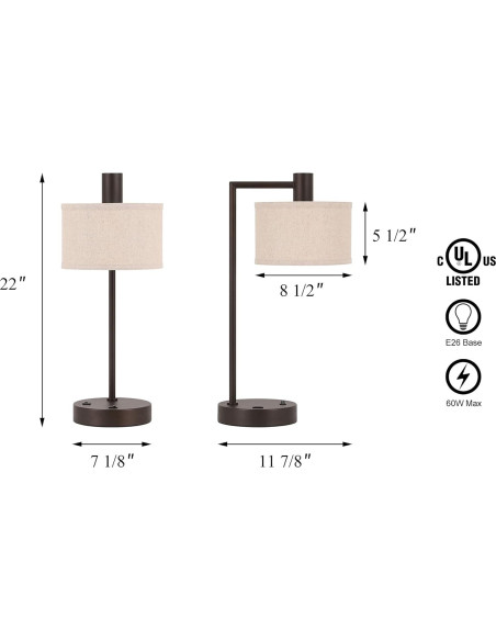 Lámpara de Mesa XiNBEi Bronce Oscuro con USB 55.9 cm
