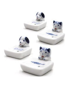 Juego de 4 Soportes de Incienso Kawaii Oavand Gato y Perro