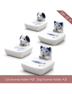 Juego de 4 Soportes de Incienso Kawaii Oavand Gato y Perro 2