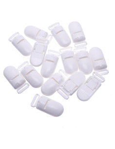 15 Clips de Chupete de Plástico Blanco 40mm para Bebés