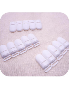 15 Clips de Chupete de Plástico Blanco 40mm para Bebés 2
