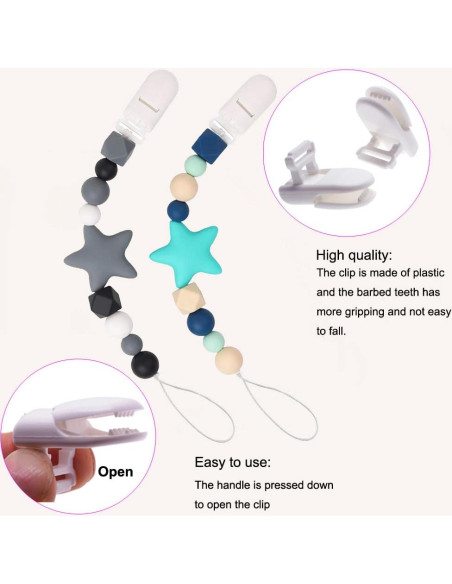 15 Clips de Chupete de Plástico Blanco 40mm para Bebés