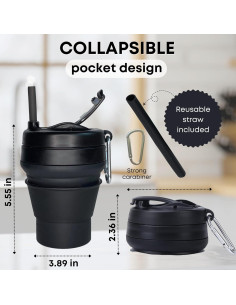 Taza de Café Plegable Reutilizable YARO 470ml Negra 2