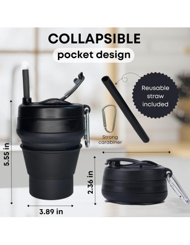 Taza de Café Plegable Reutilizable YARO 470ml Negra