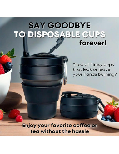 Taza de Café Plegable Reutilizable YARO 470ml Negra