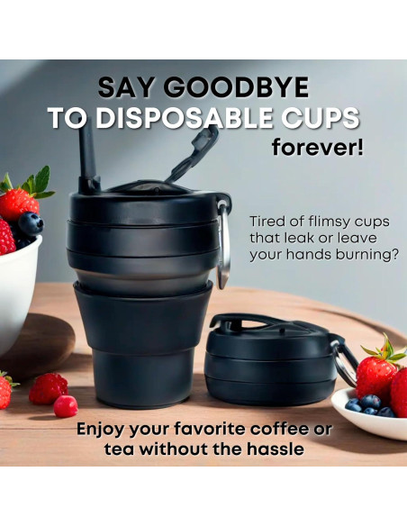 Taza de Café Plegable Reutilizable YARO 470ml Negra Taza de Café Plegable Reutilizable YARO 470ml Negra