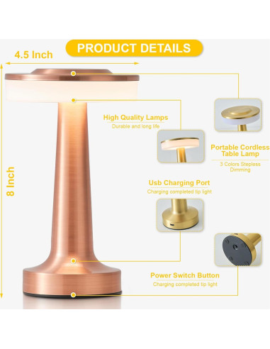 Lámpara de Mesa LED Portátil LSTVZSNRX Oro Rosa 3 Brillos