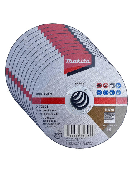 Makita Ruedas de Corte 10 Pzas 115mm para Acero Inoxidable