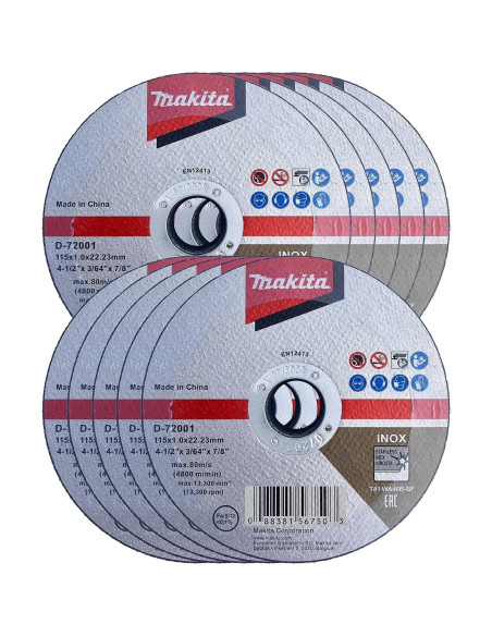 Makita Ruedas de Corte 10 Pzas 115mm para Acero Inoxidable