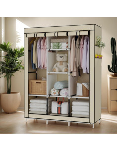 Armario Portátil UDEAR Beige con 6 Estantes y 2 Secciones para Colgar 2