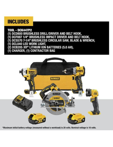 Kit de Herramientas Dewalt DCK447P2 20V Sin Escobillas 4 Piezas