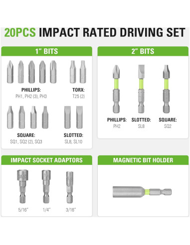 Conjunto de Destornilladores de 20 Piezas Greenworks