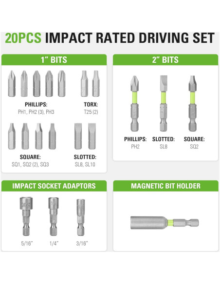 Conjunto de Destornilladores de 20 Piezas Greenworks