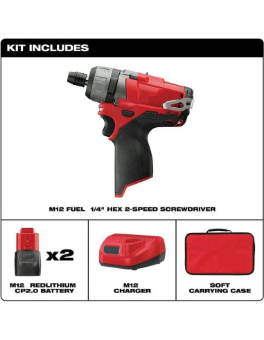Destornillador Milwaukee M12 FUEL 12V 1/4" Hex 2 Velocidades