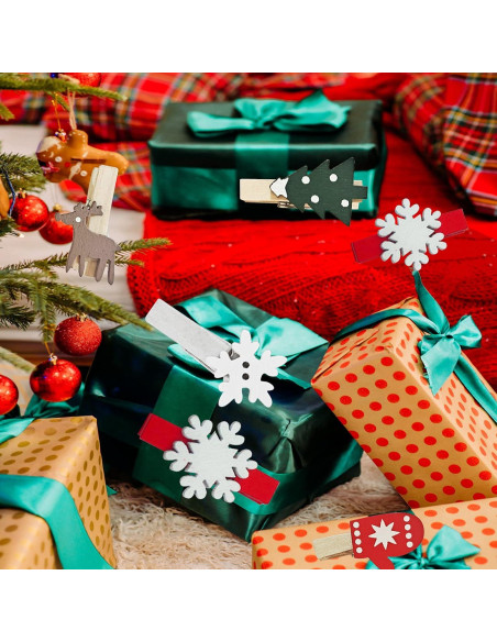 Paquete de 50 Clips de Madera Souarts con Copos de Nieve