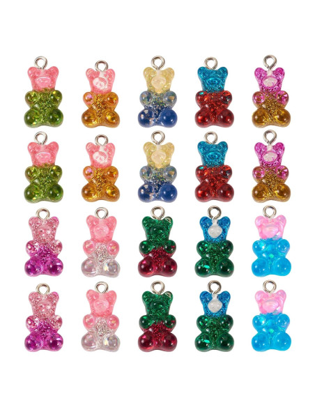 20 Piezas Encantos de Oso de Resina Gummy Bear 10 Colores