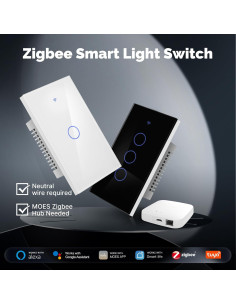 Interruptor Inteligente Zigbee MOES 1 Gang Negro, Requiere Hub 2