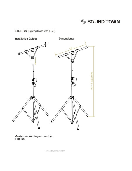 Soporte de Iluminación Sound Town STLS-T09 Ajustable 2,74 m