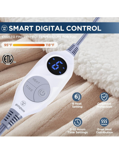 Manta Térmica Westinghouse WH-HSF50, 6 Niveles de Calor