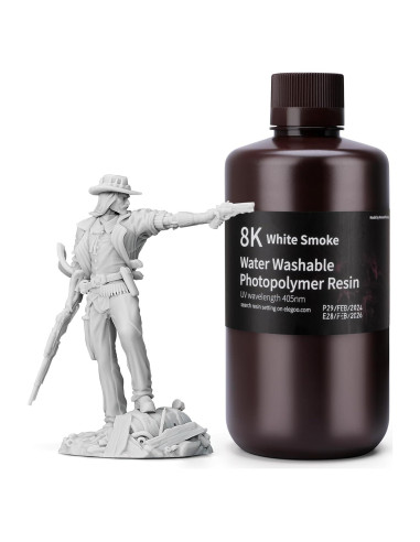 Resina 3D ELEGOO Lavable 1000g Humo Blanco 8K UV-LCD