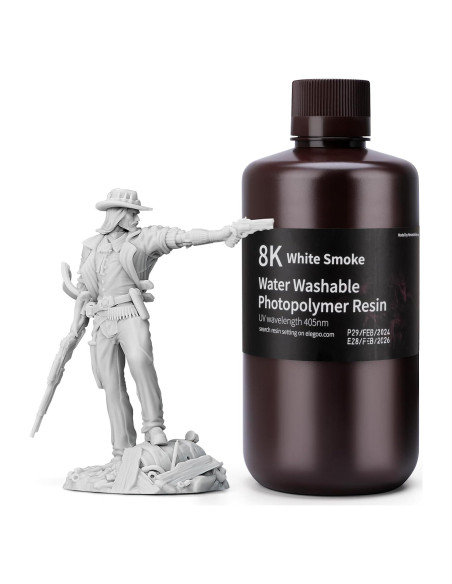 Resina 3D ELEGOO Lavable 1000g Humo Blanco 8K UV-LCD